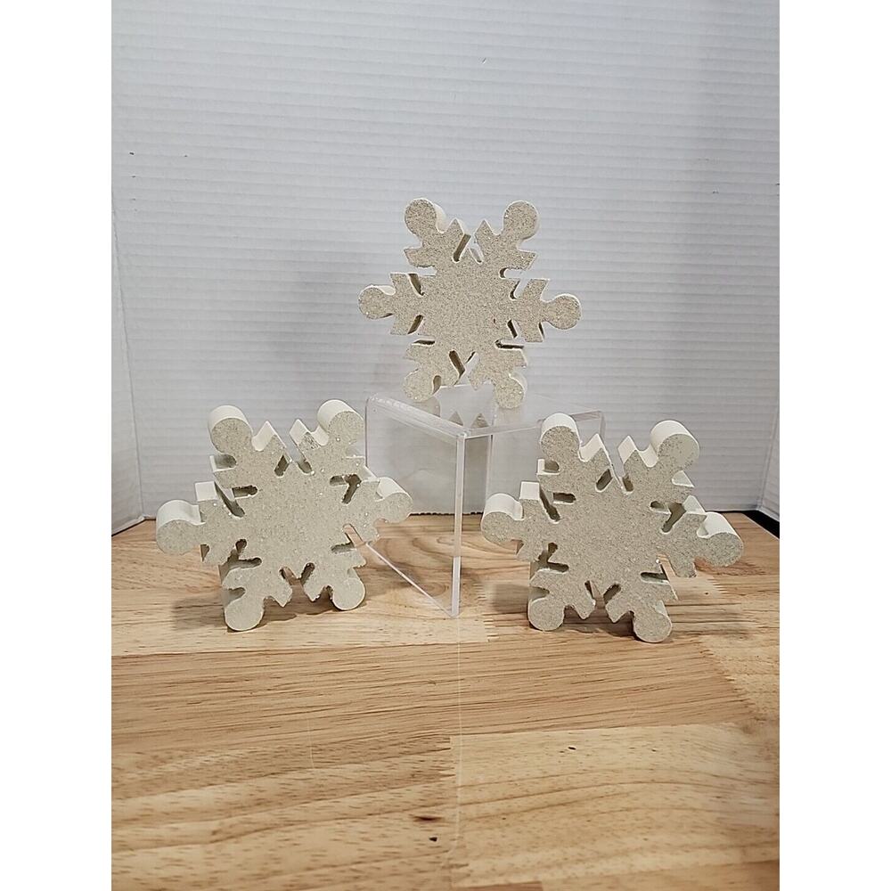 Wooden Snowflake Glitter Decor Farmhouse Winter Snowy Trio 3 Pieces
